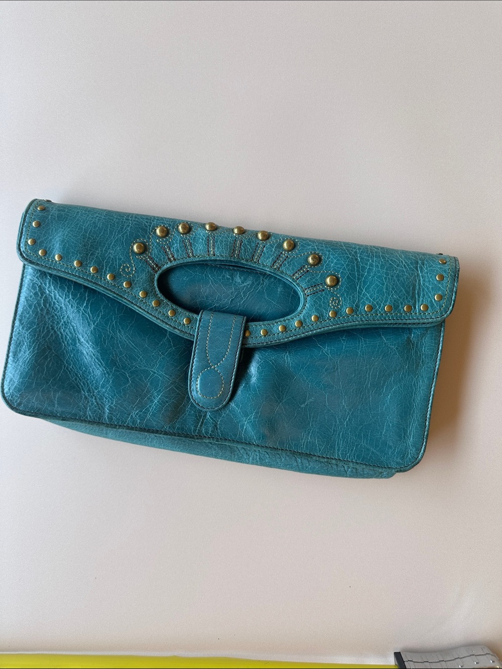 HOBO Teal Studded Leather Wristlet Clutch